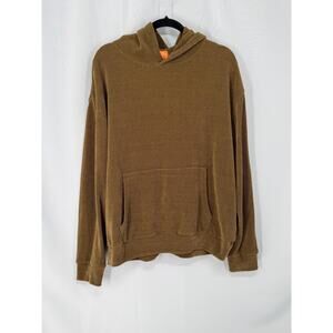 Negative Space Hoodie Womens XL Brown Ribbed Knit Pullover Kangaroo Pocket Soft